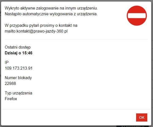 Przykład niepoprawnej sesji w serwisie prawo-jazdy-360.pl